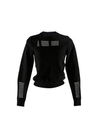 Long sleeve jumper with transparent details in wool - Black intense