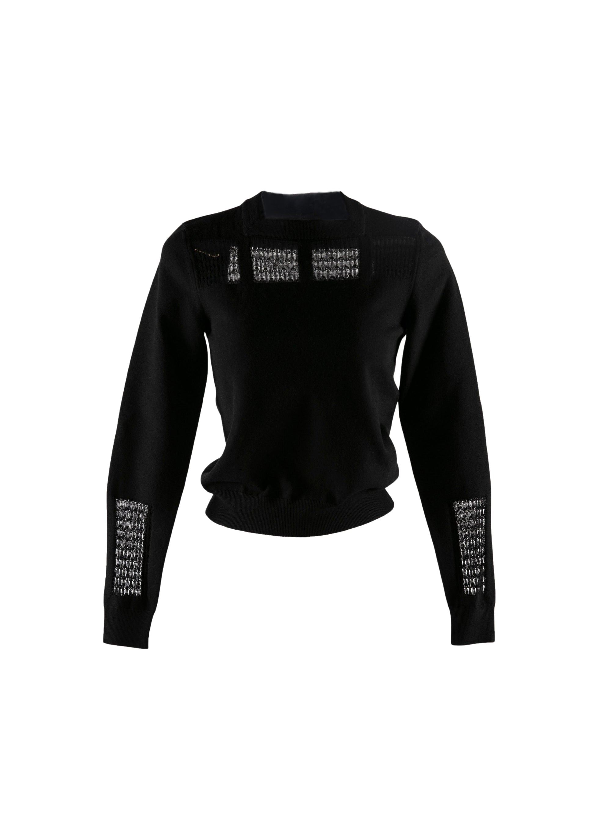 Long sleeve jumper with transparent details in wool - Black intense