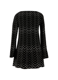 Long Sleeve Filigree Wool Dress - Black & White