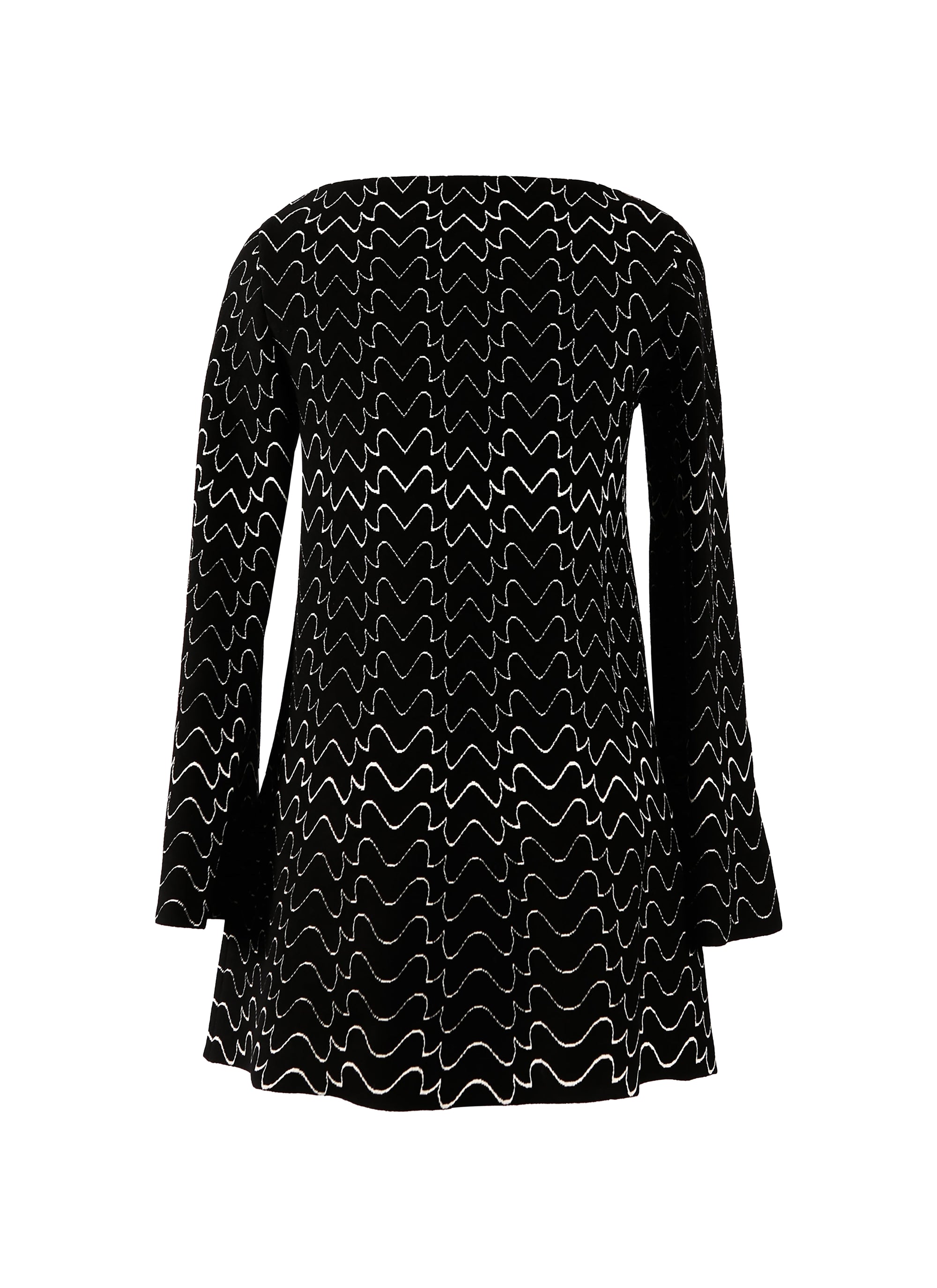 Long Sleeve Filigree Wool Dress - Black & White