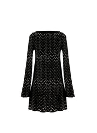 Long-sleeved wool filigree tunic - Black & White
