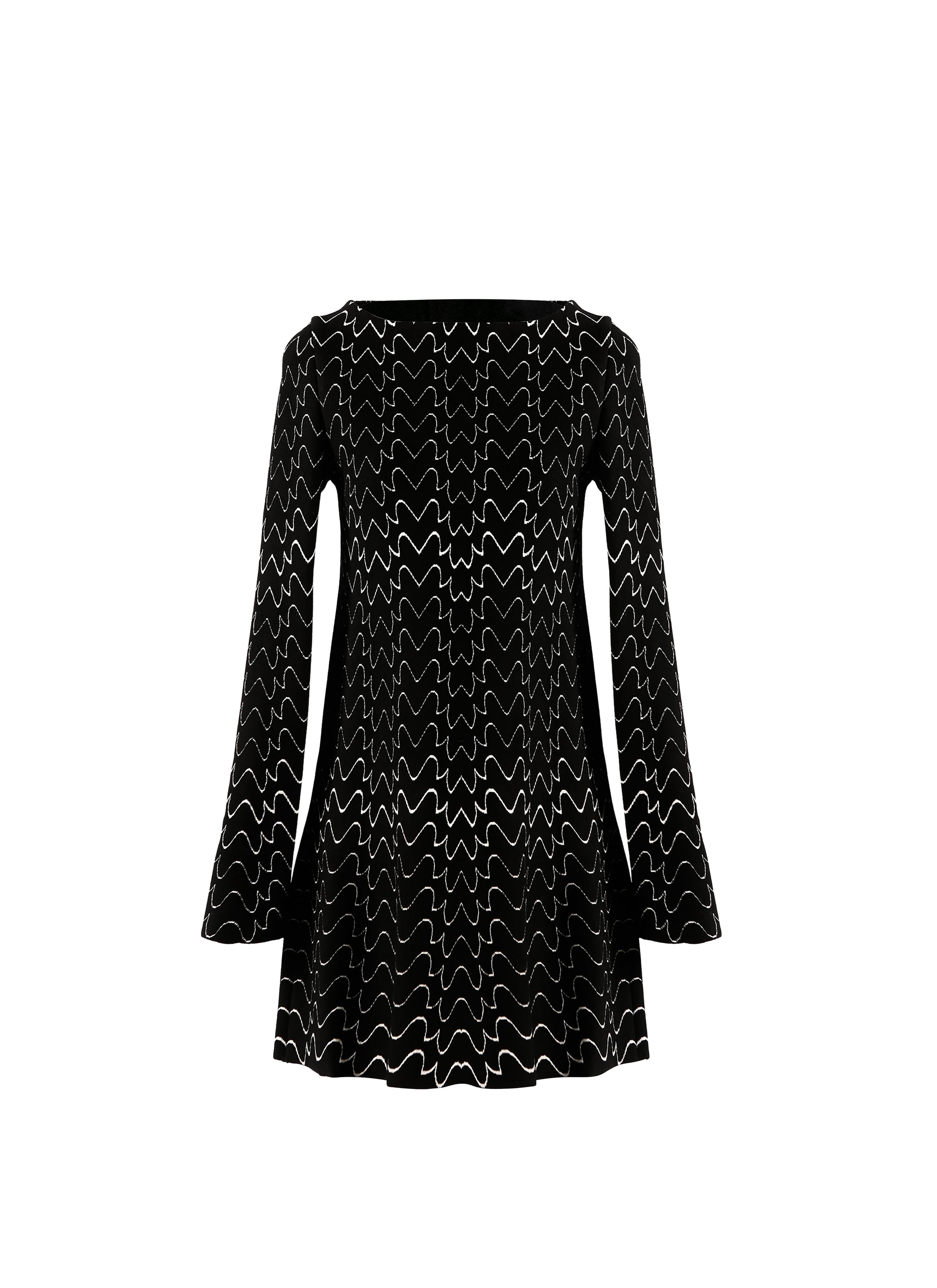 Long-sleeved wool filigree tunic - Black & White