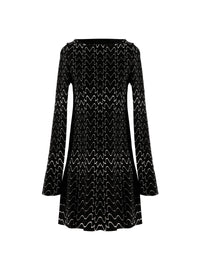 Long Sleeve Filigree Wool Dress - Black & White