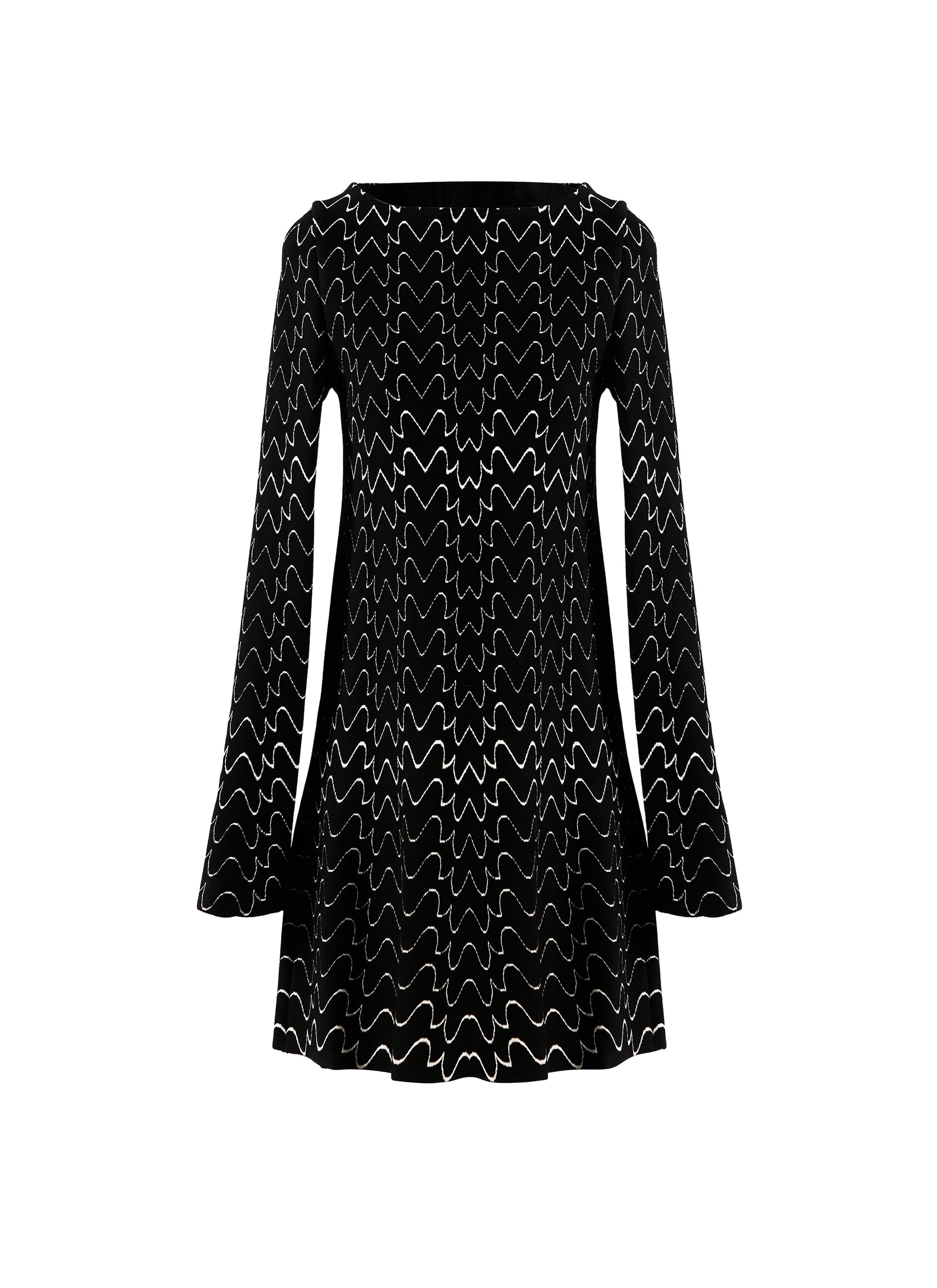 Long Sleeve Filigree Wool Dress - Black & White