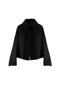 Loose-fitting jacket with large collar in wool - Black intense