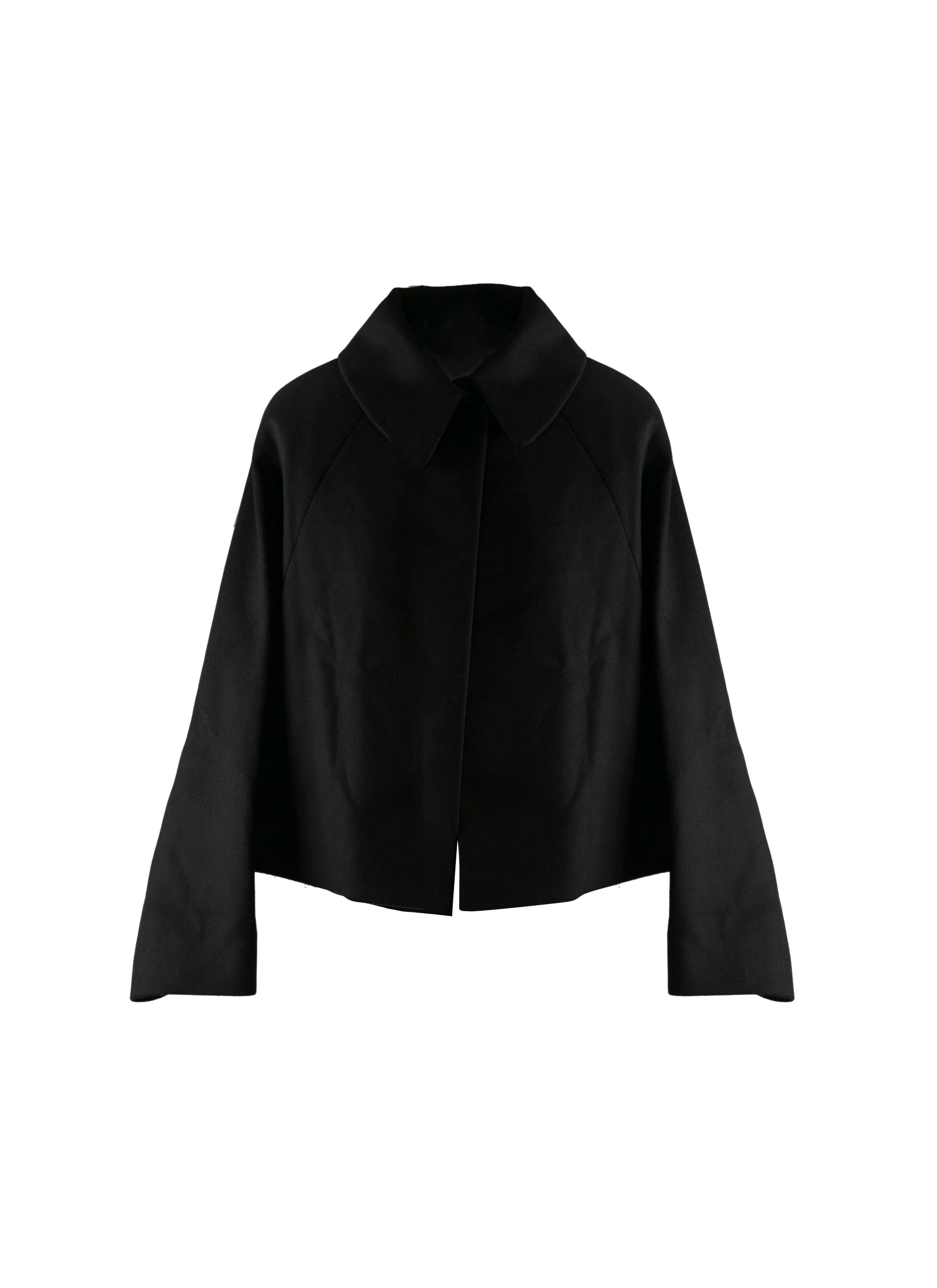 Loose-fitting jacket with large collar in wool - Black intense
