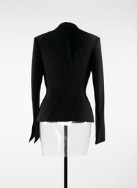 Veste avec bouton central en laine - Noir