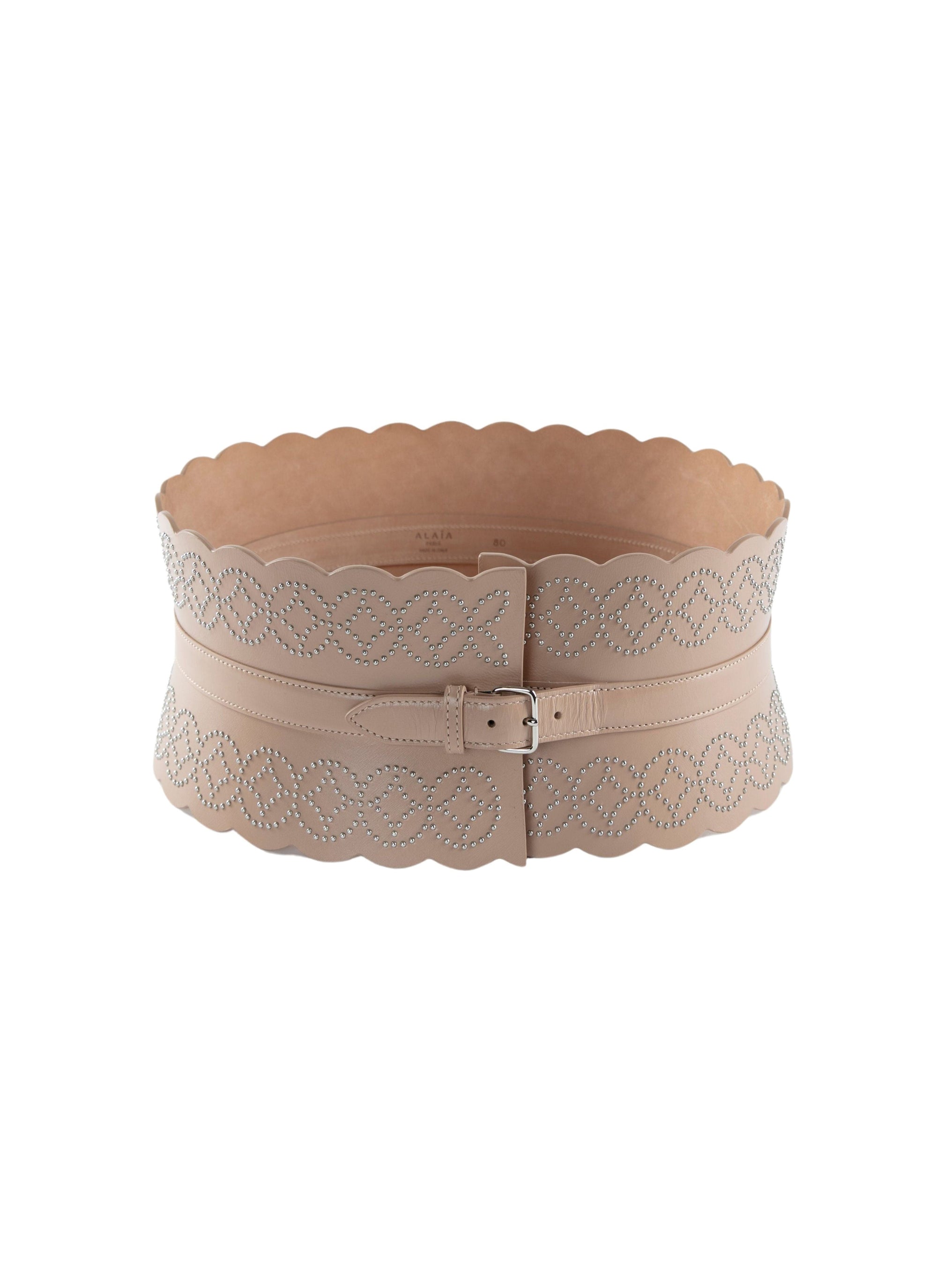 Ceinture corset à détails argentés en cuir - Sable