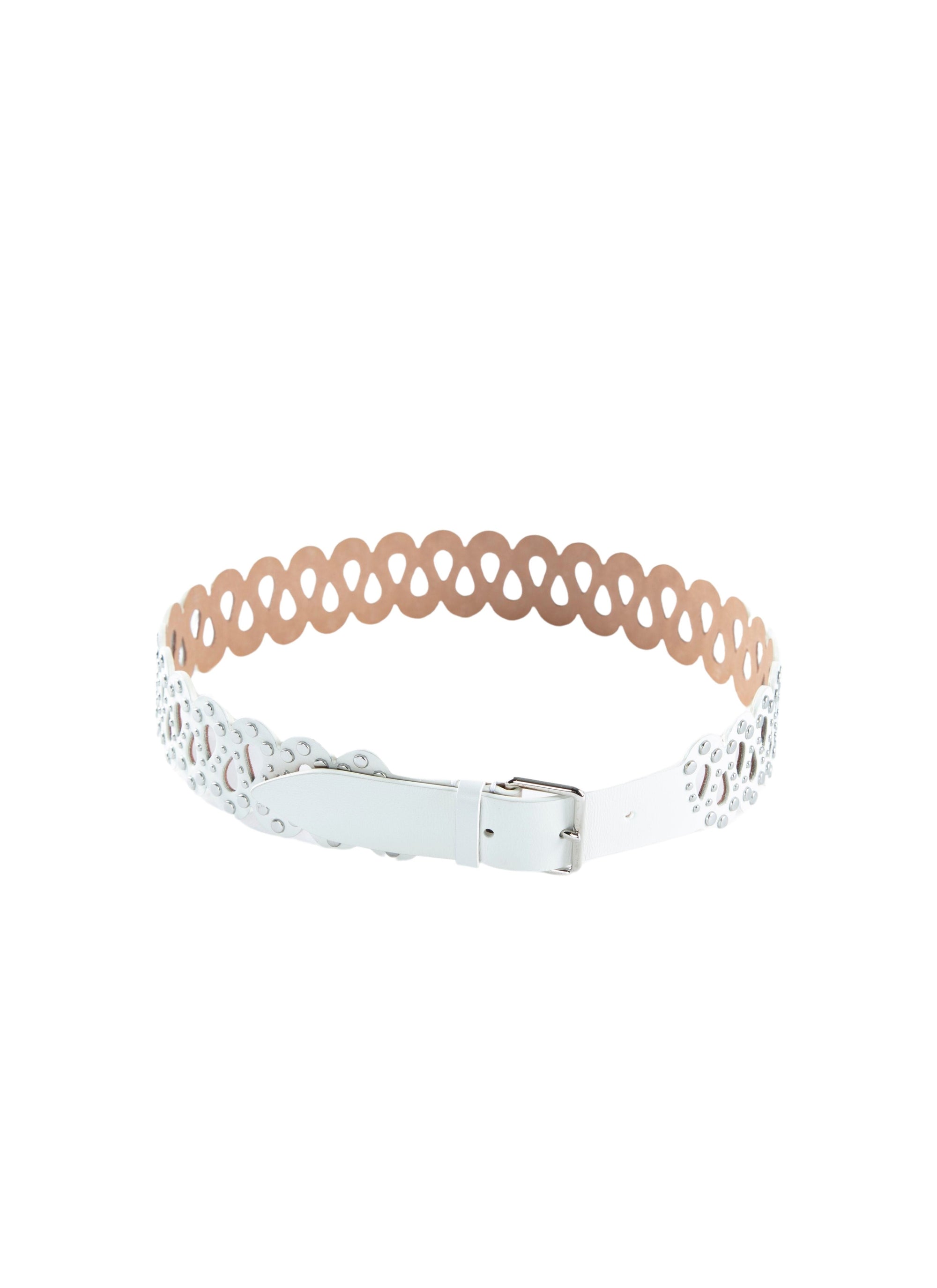 Ceinture fine ajourée en cuir - Blanc Optique