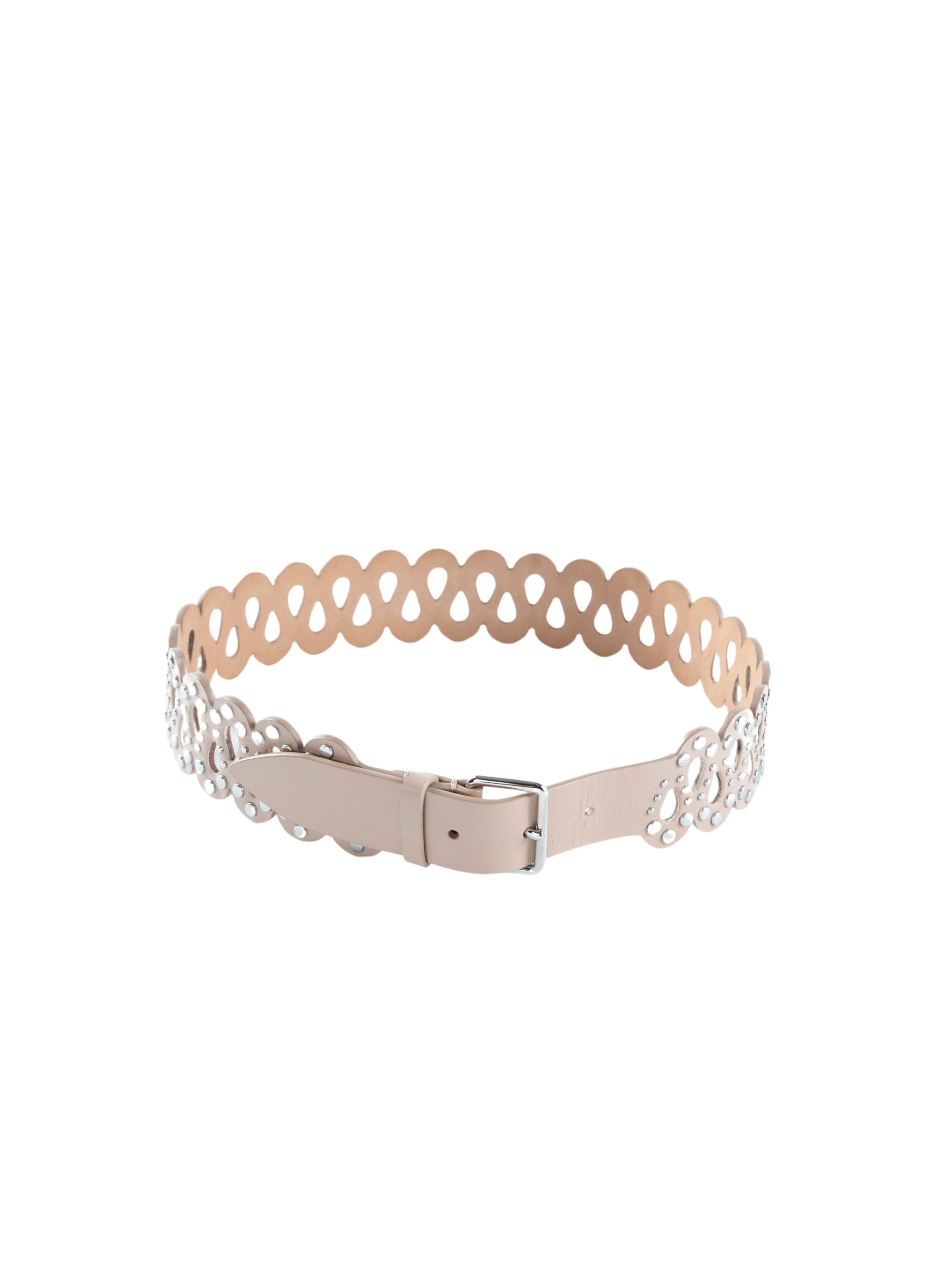 Ceinture fine ajourée en cuir - Sable