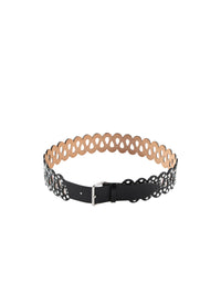 Thin openwork belt in leather - Black intense