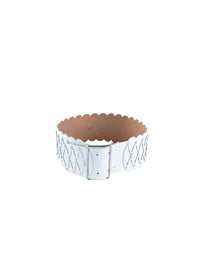 Ceinture large à découpes en cuir - Blanc Optique