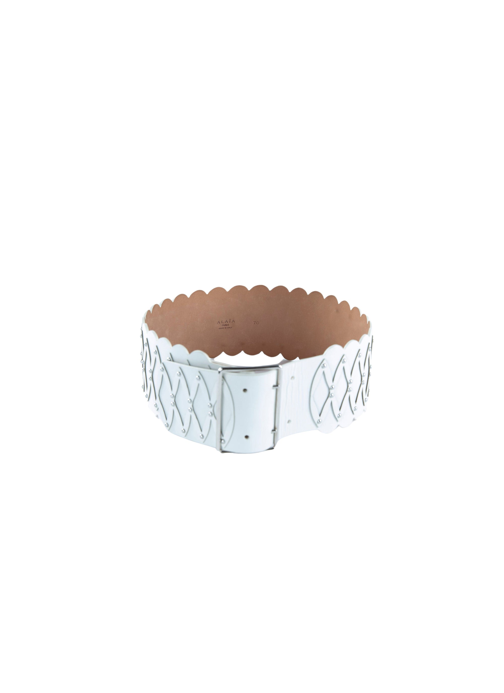Ceinture large à découpes en cuir - Blanc Optique