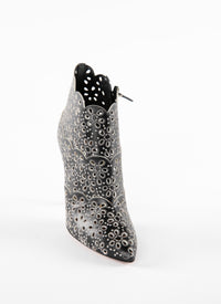 Bottines à talons bout pointu perforées en cuir - Noir & Blanc