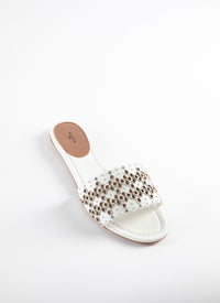 Leather eyelet mules - White