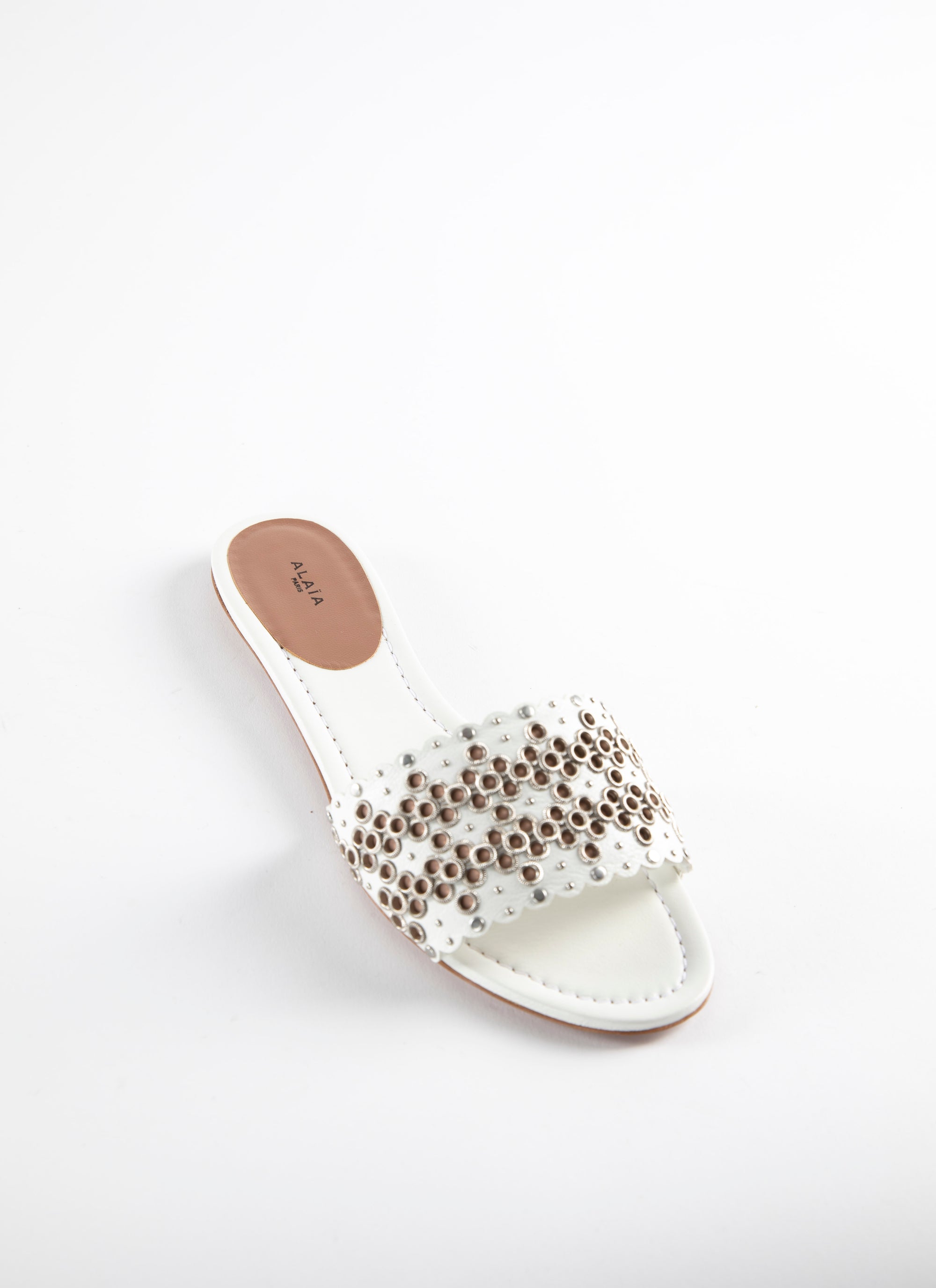 Leather eyelet mules - White