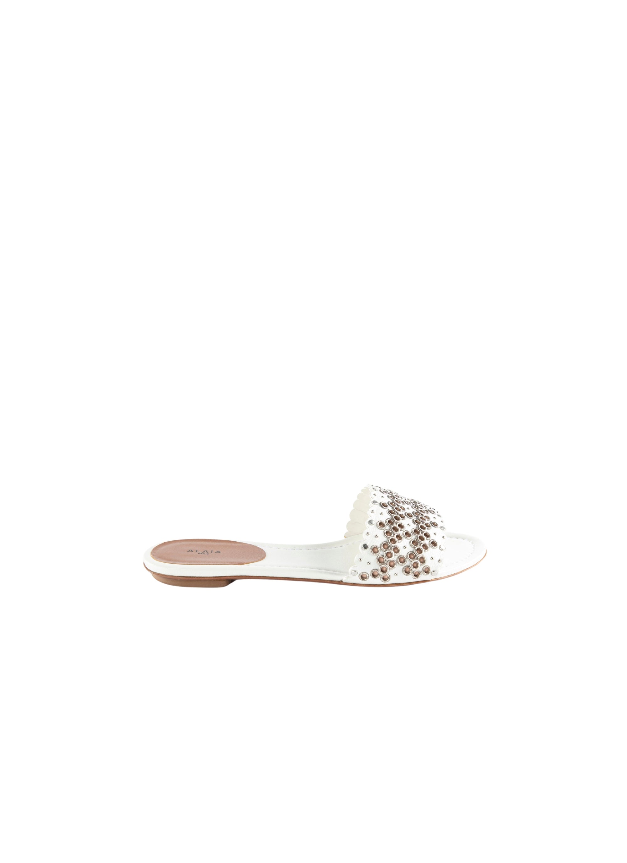 Leather eyelet mules - White