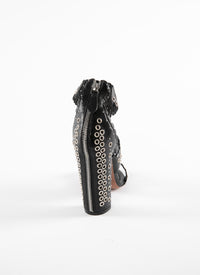 Sandales à talons à œillets all over en cuir - Noir
