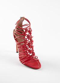 Sandales 110 fines multi brides en cuir - Rouge & Blanc