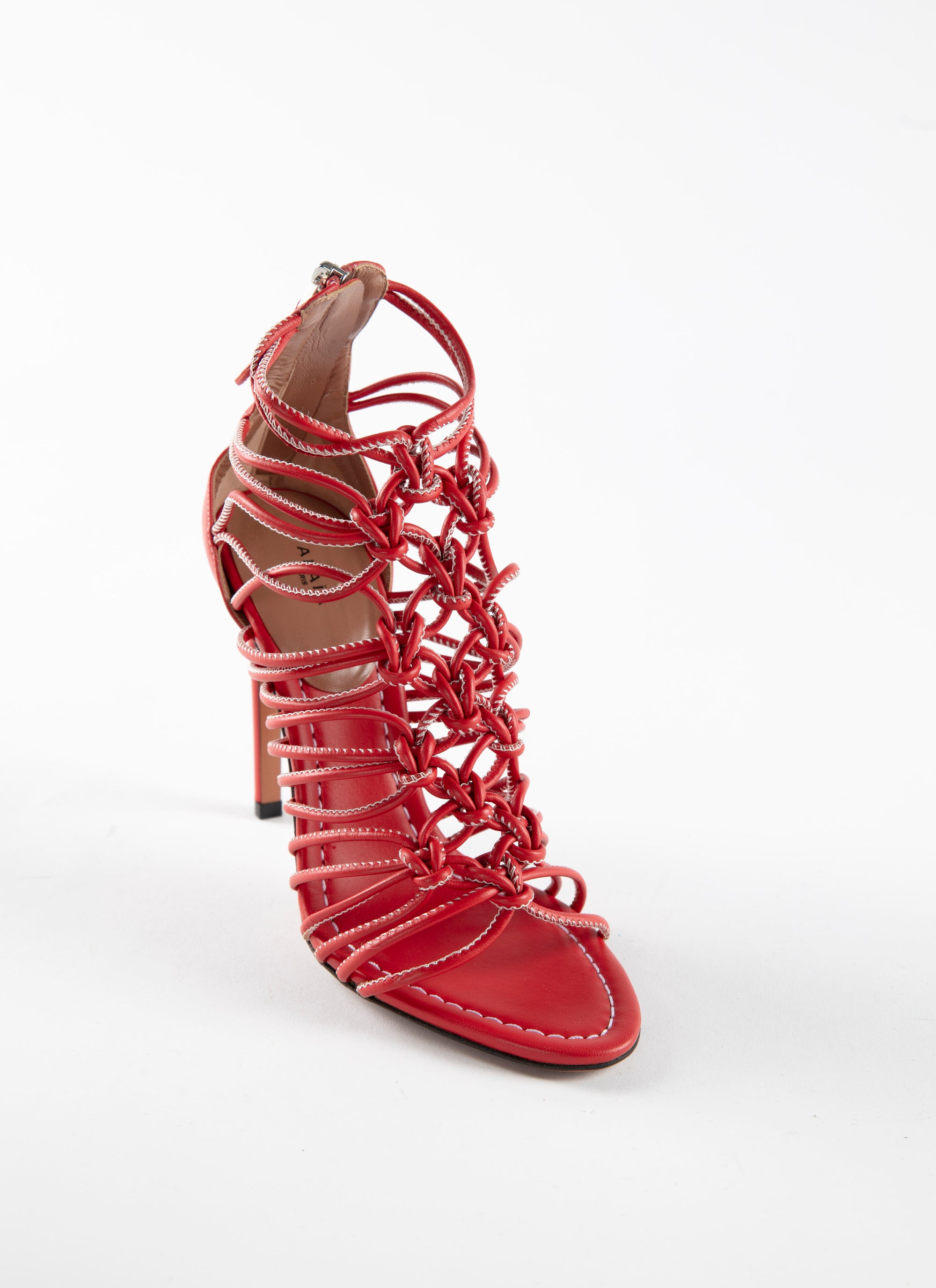 Sandales 110 fines multi brides en cuir - Rouge & Blanc