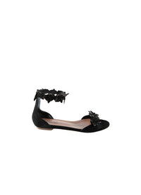 Leather flower strap sandals - Black & Flesh