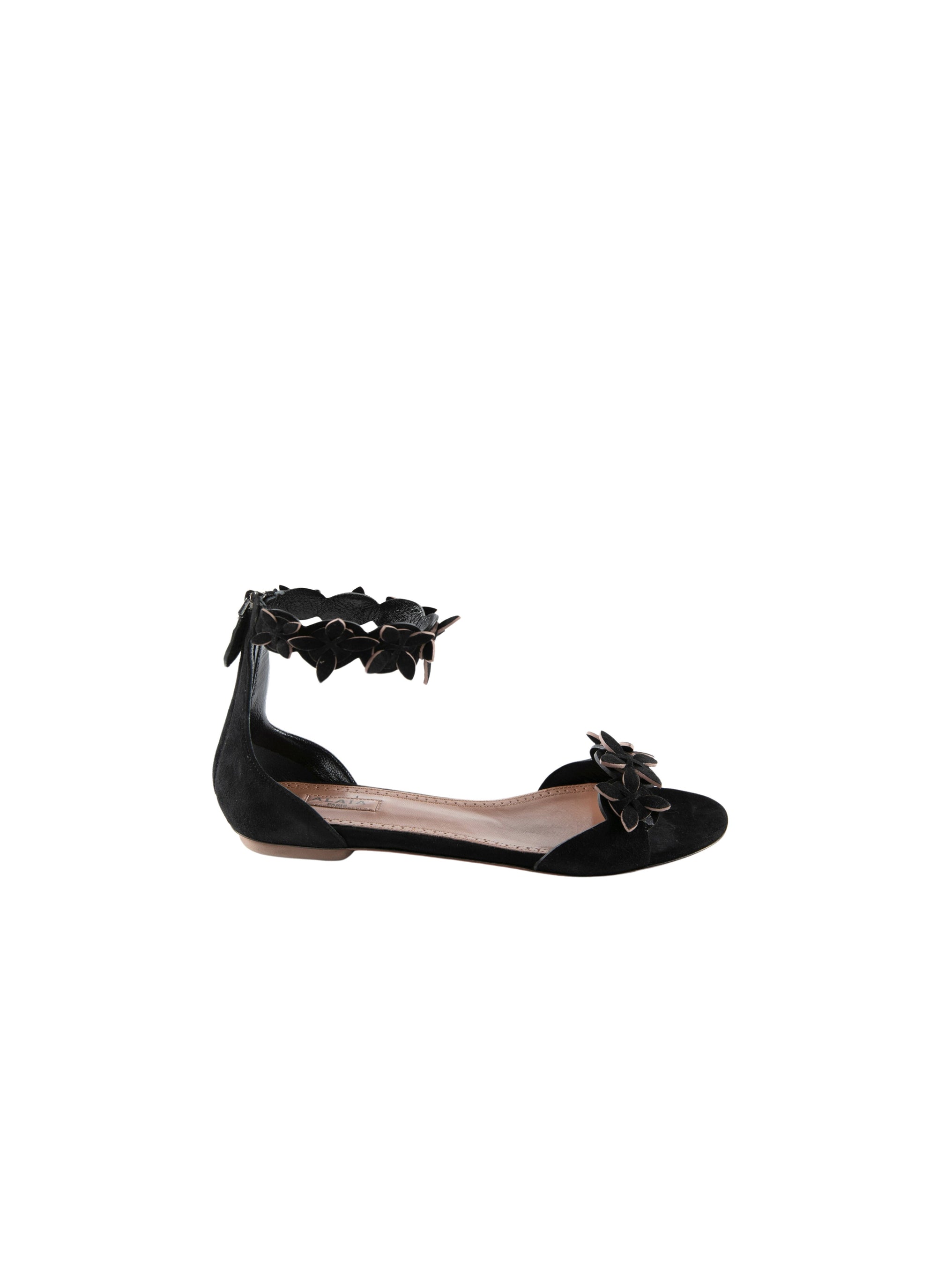Leather flower strap sandals - Black & Flesh