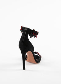 Sandales 90 bride à fleurs en cuir - Noir & Rouge