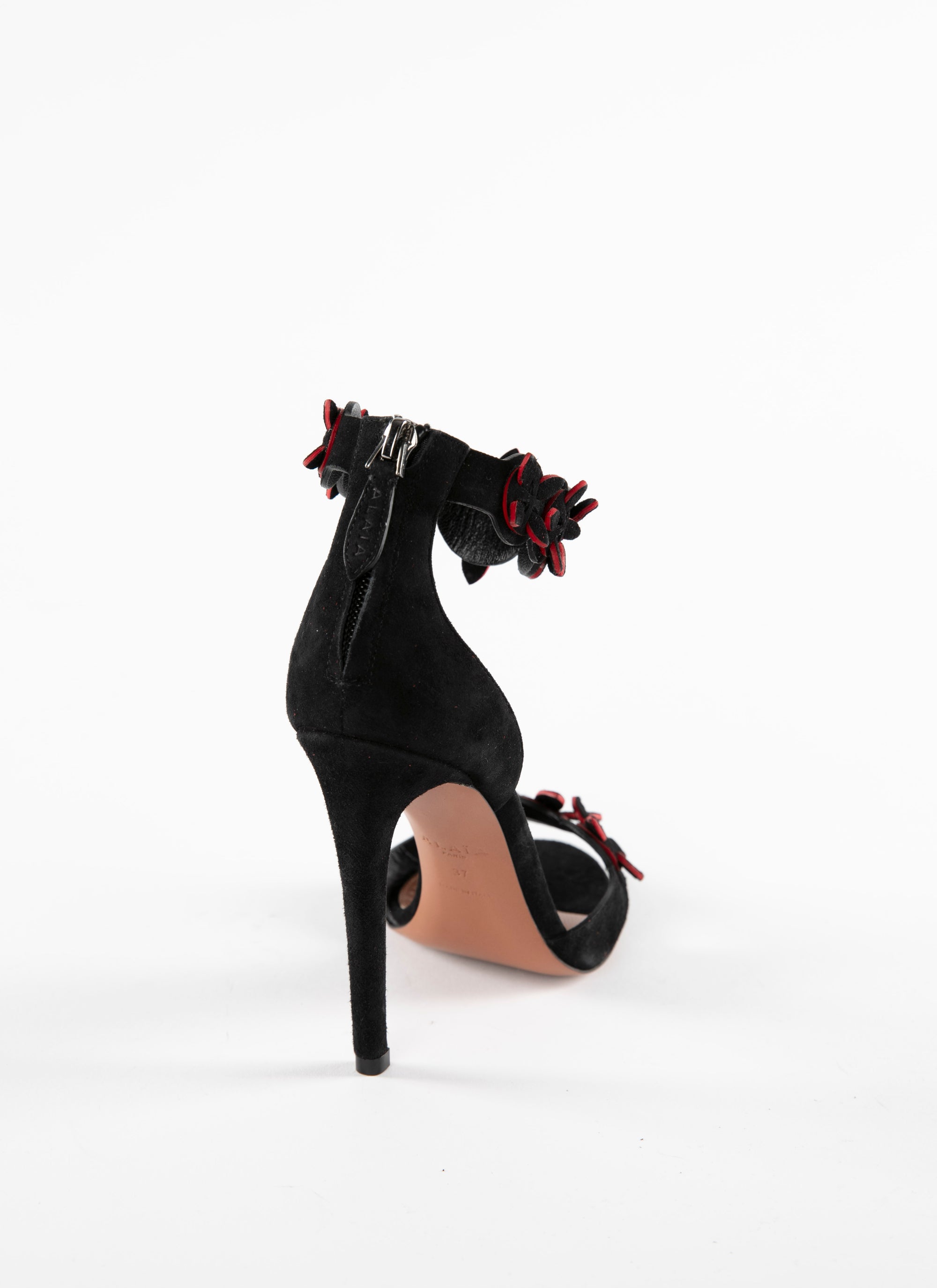 Sandales 90 bride à fleurs en cuir - Noir & Rouge
