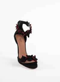 Sandales 90 bride à fleurs en cuir - Noir & Rouge