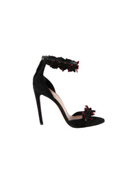 Sandales 90 bride à fleurs en cuir - Noir & Rouge