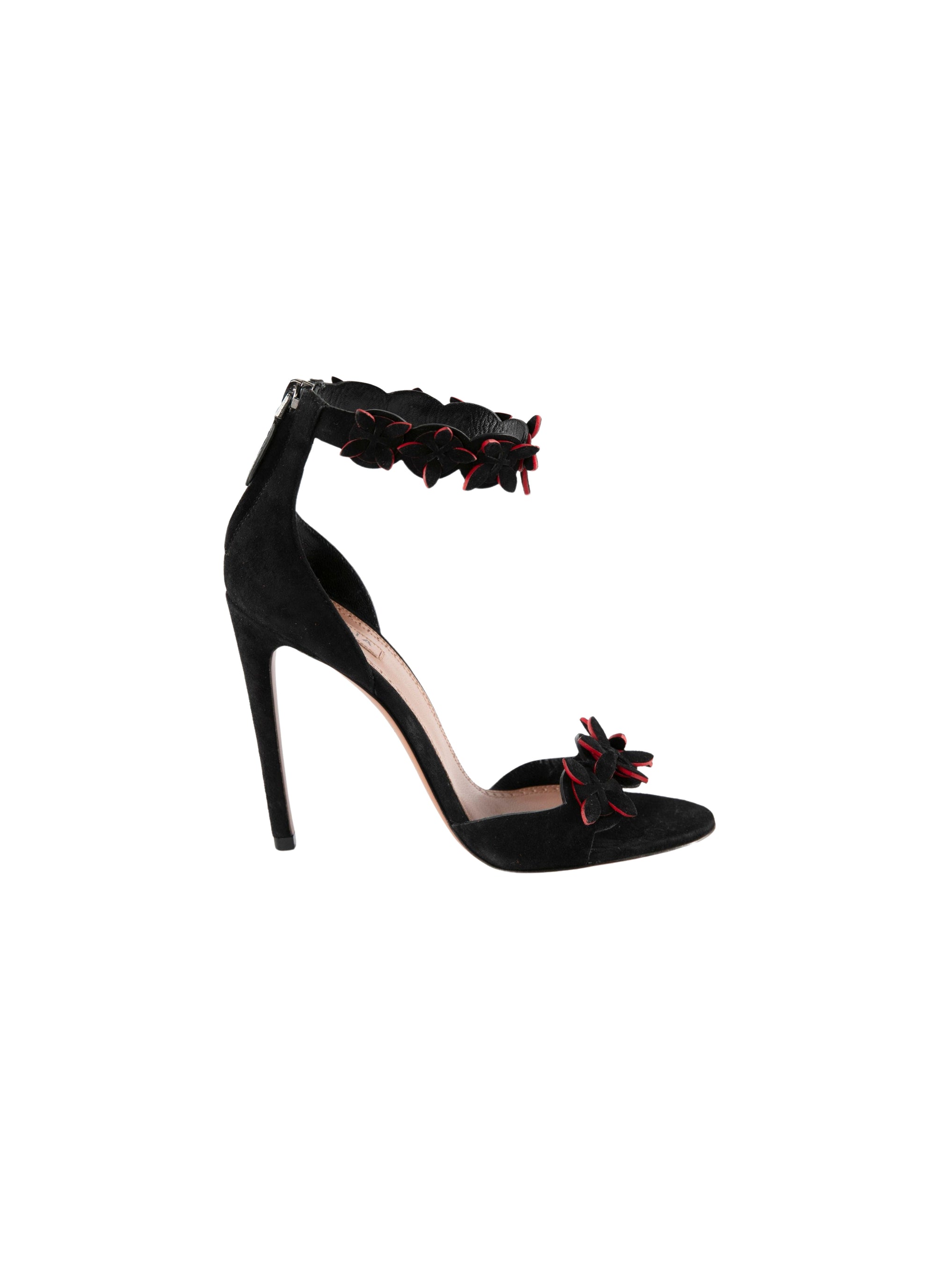 Sandales 90 bride à fleurs en cuir - Noir & Rouge