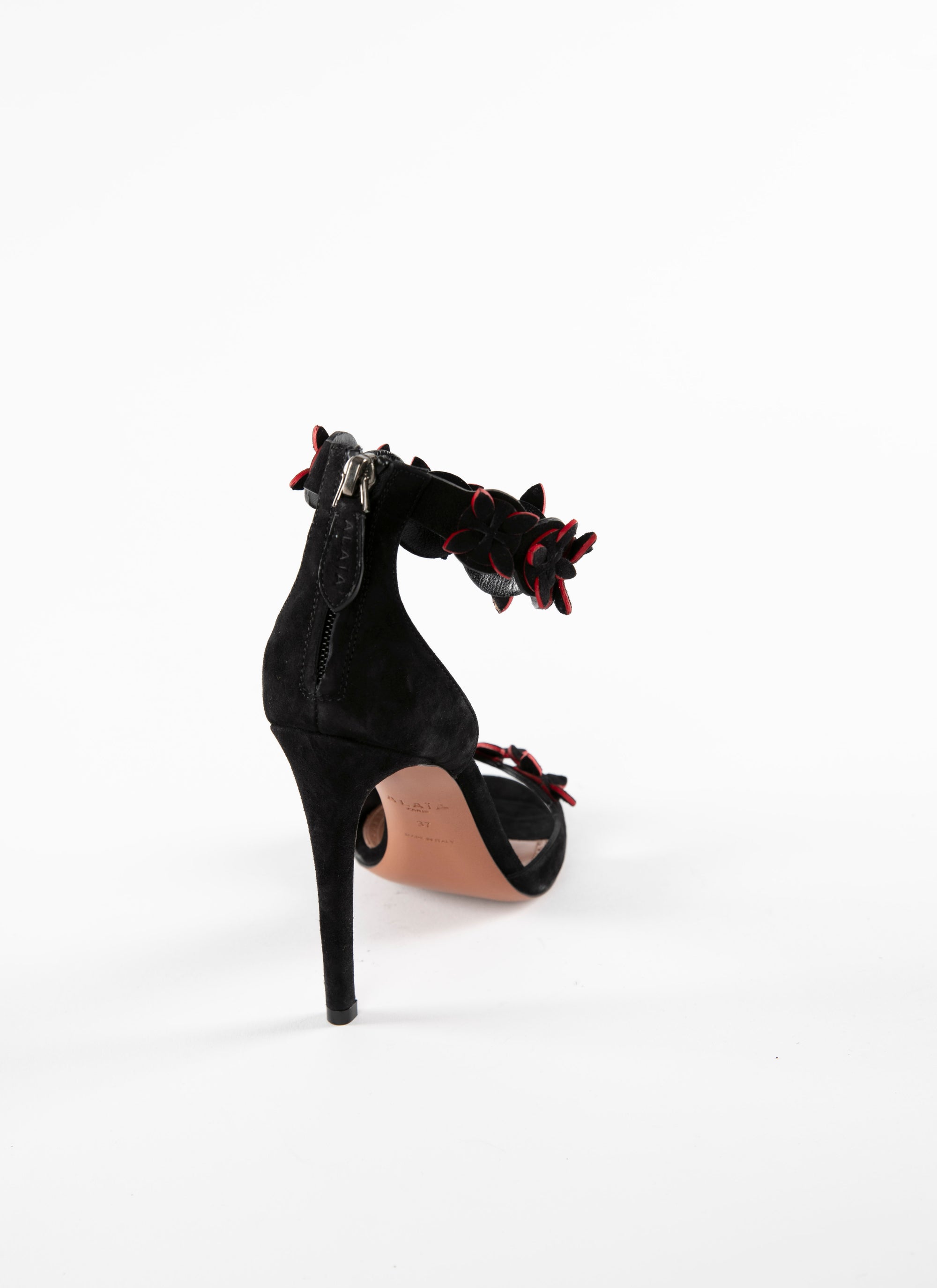Sandales 110 bride à fleurs en cuir - Noir & Rouge