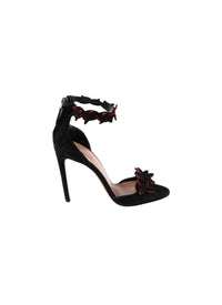 Sandales 110 bride à fleurs en cuir - Noir & Rouge