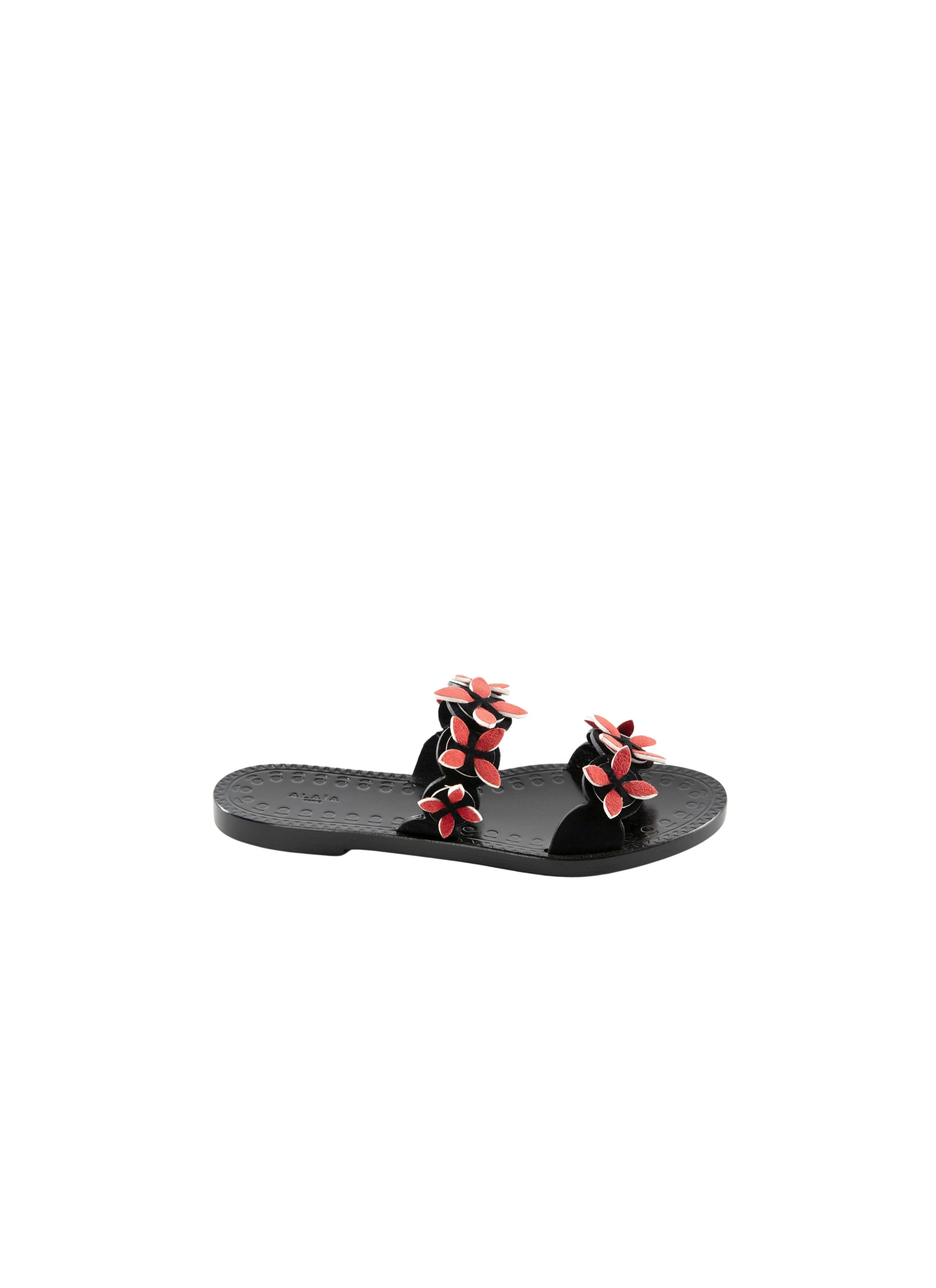 Leather flower double strap sandals - Multicolour