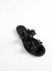 Sandales à double bride fleurs en cuir - Noir & Blanc