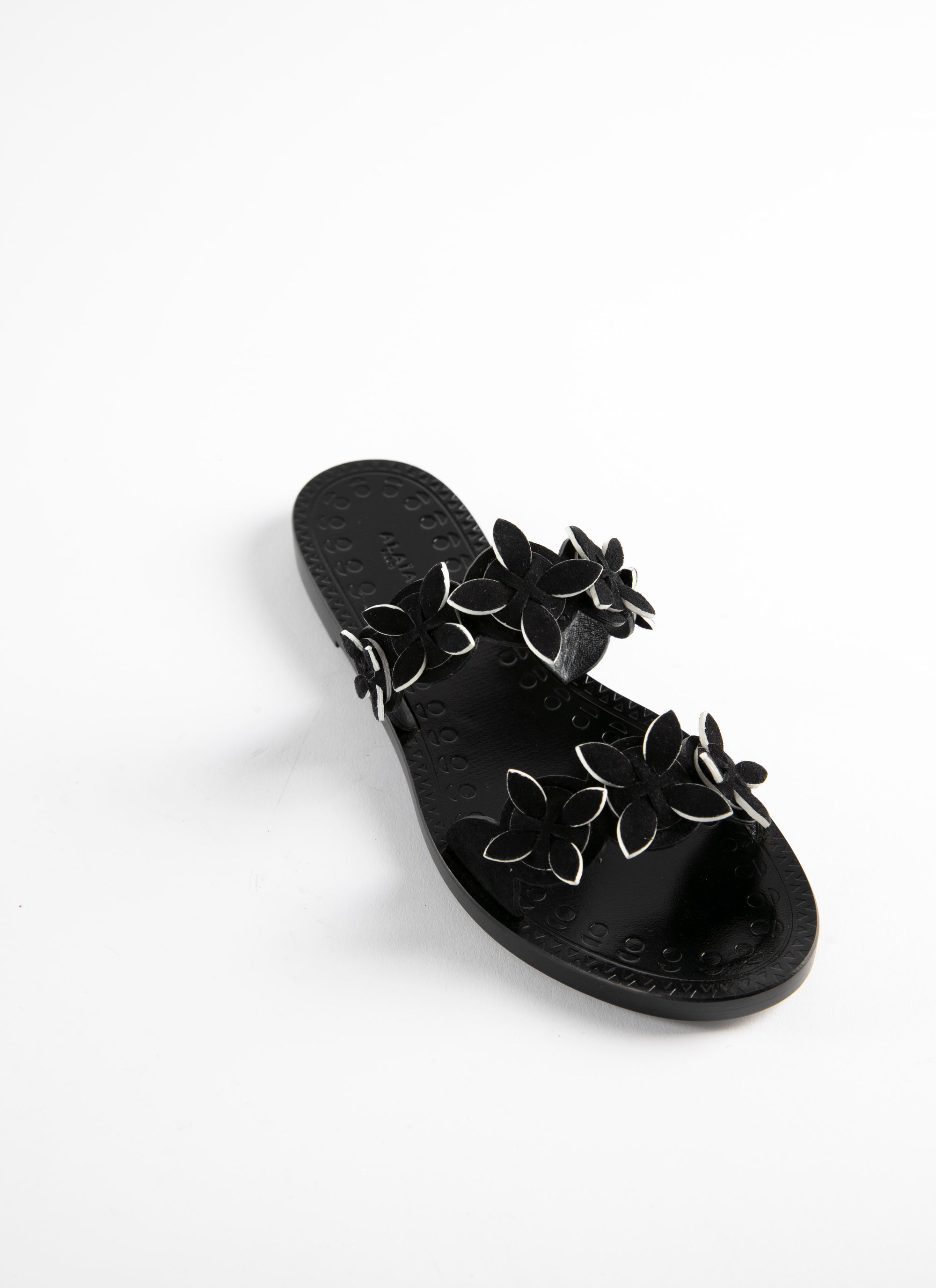 Sandales à double bride fleurs en cuir - Noir & Blanc