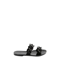 Sandales à double bride fleurs en cuir - Noir & Blanc