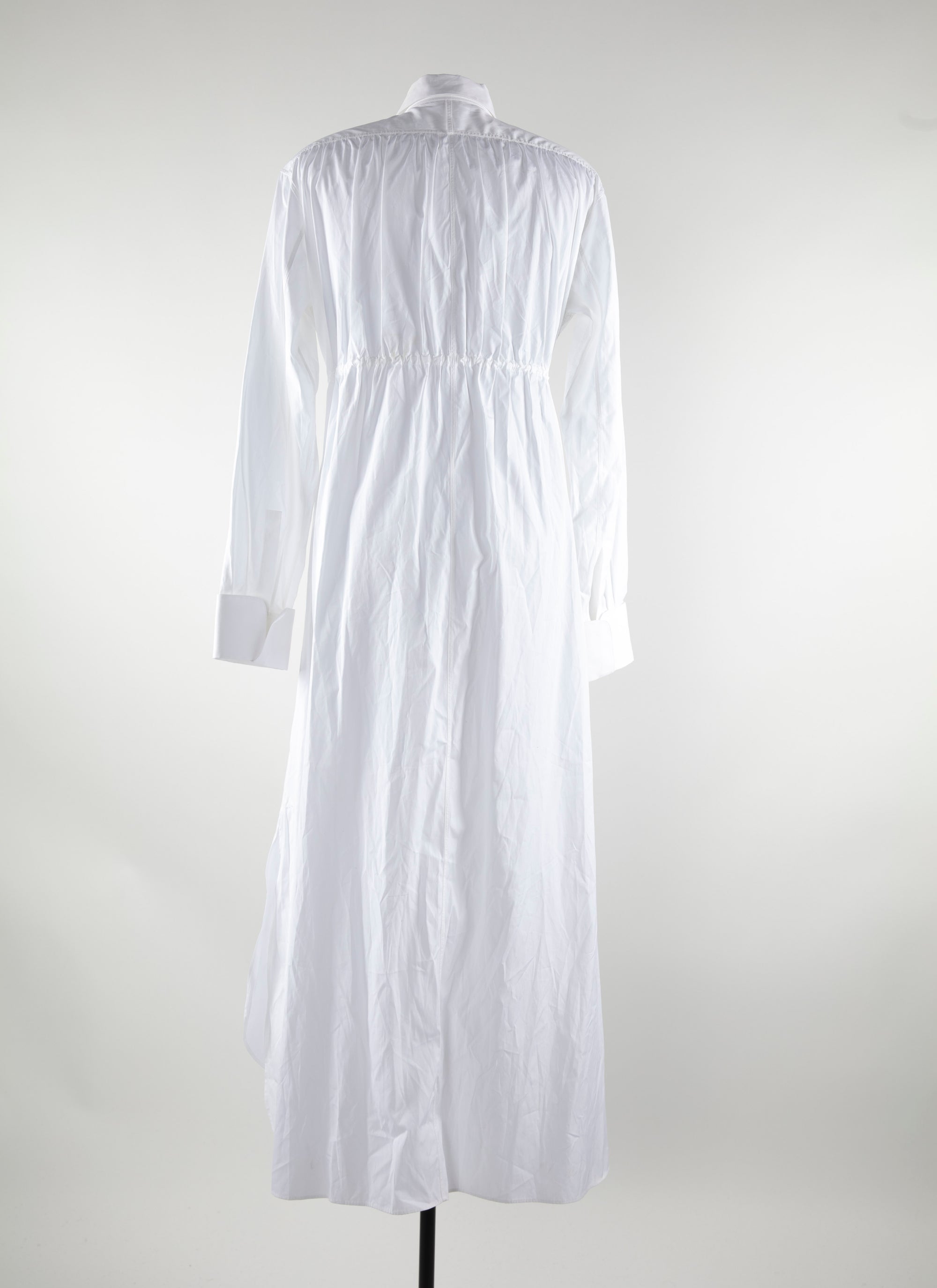 Long shirt dress with fitted perforated bib - White