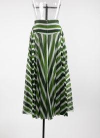 Striped midi skirt with embroidered details - White & Green
