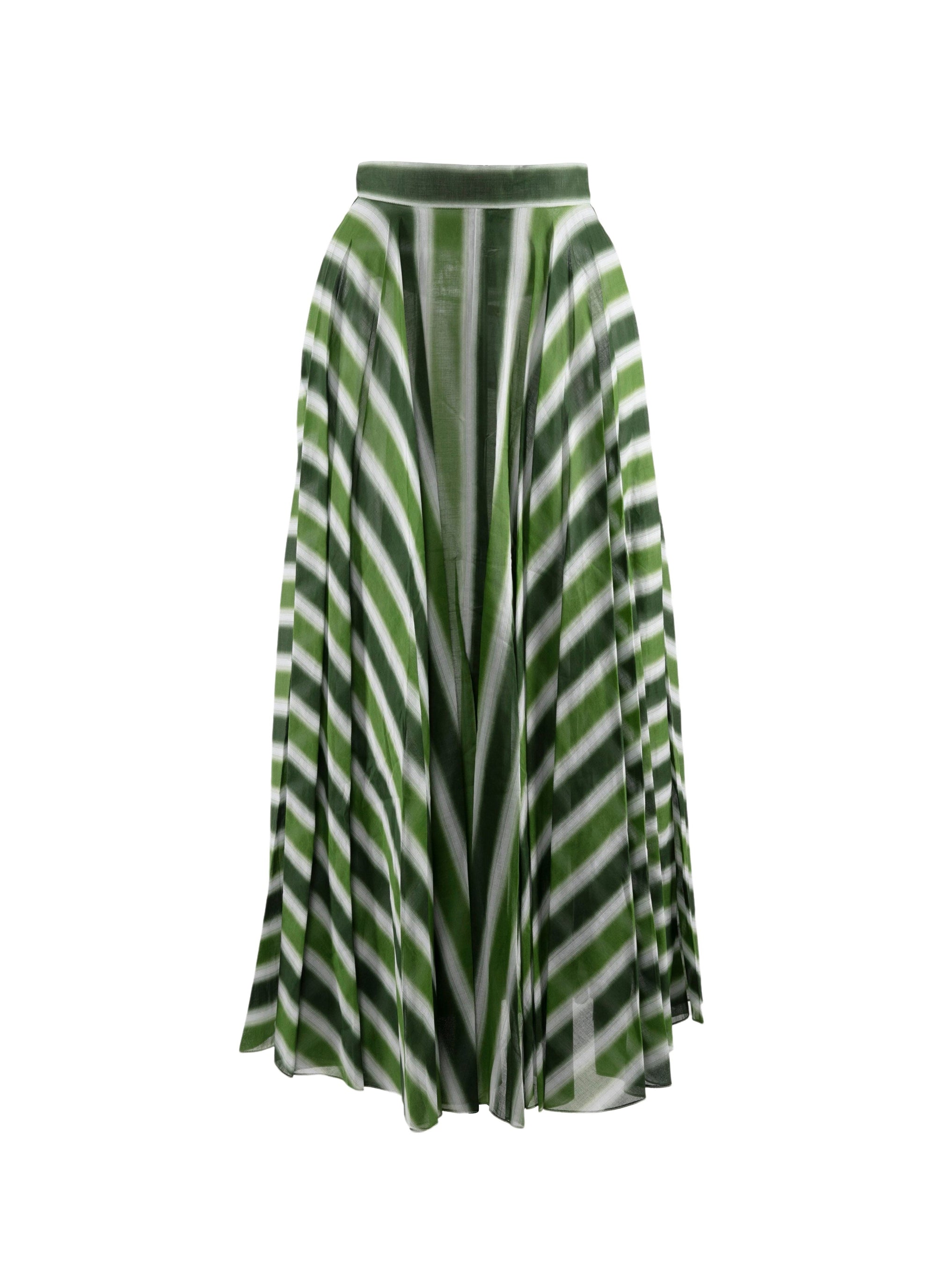 Striped midi skirt with embroidered details - White & Green