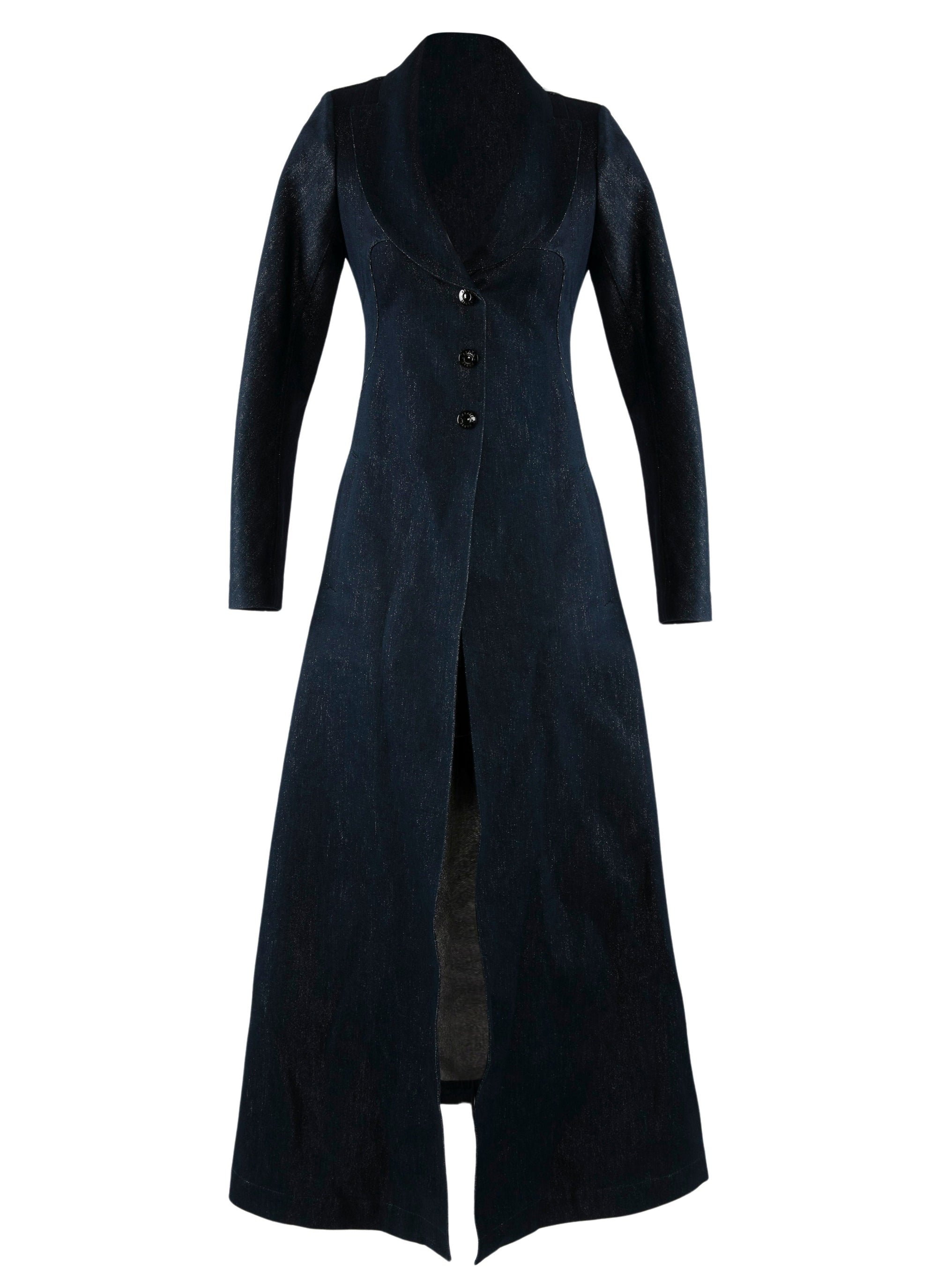 Very long buttoned coat with rounded collar - Silver