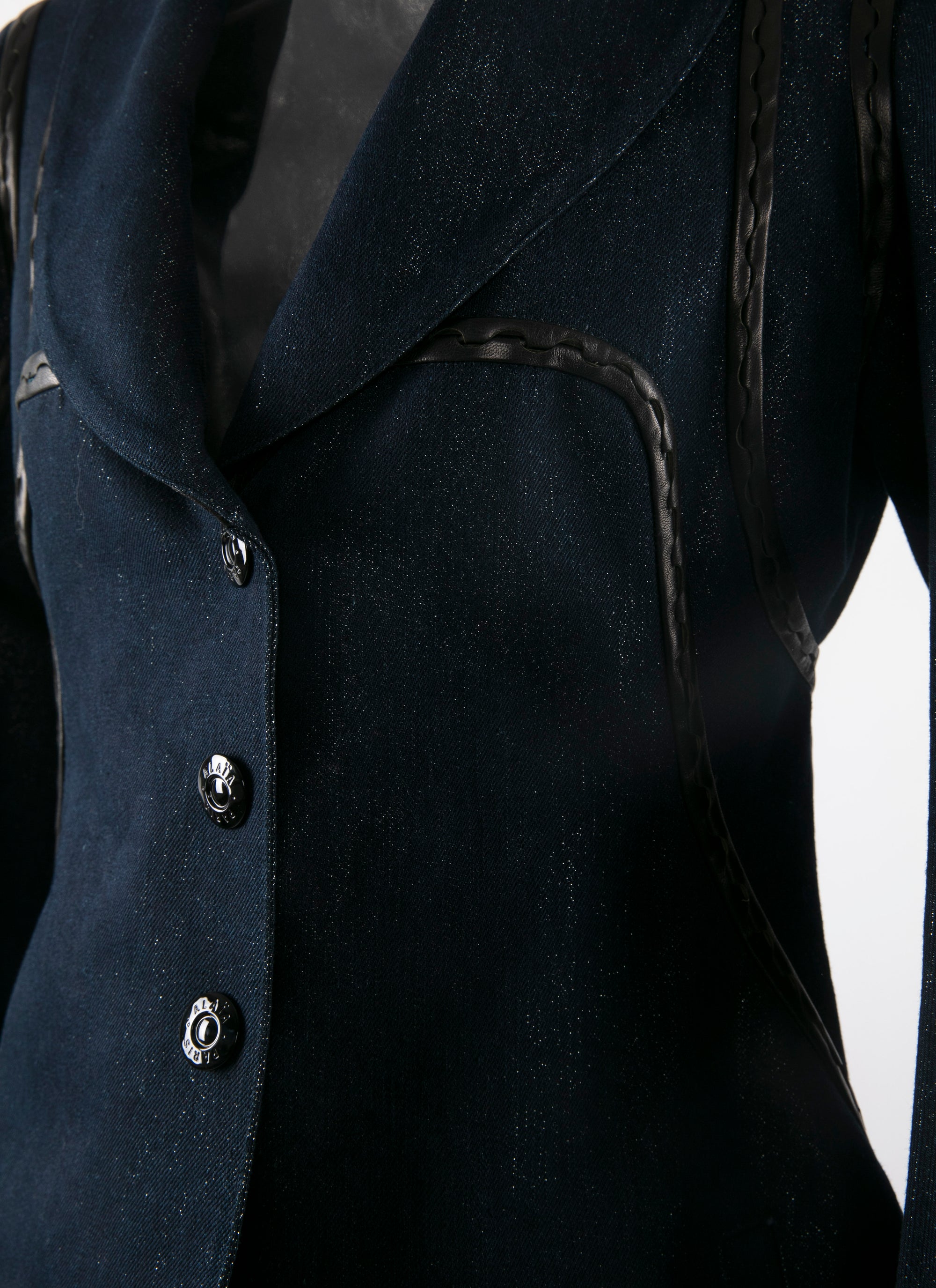 Manteau boutonné avec détails en cuir - Argent