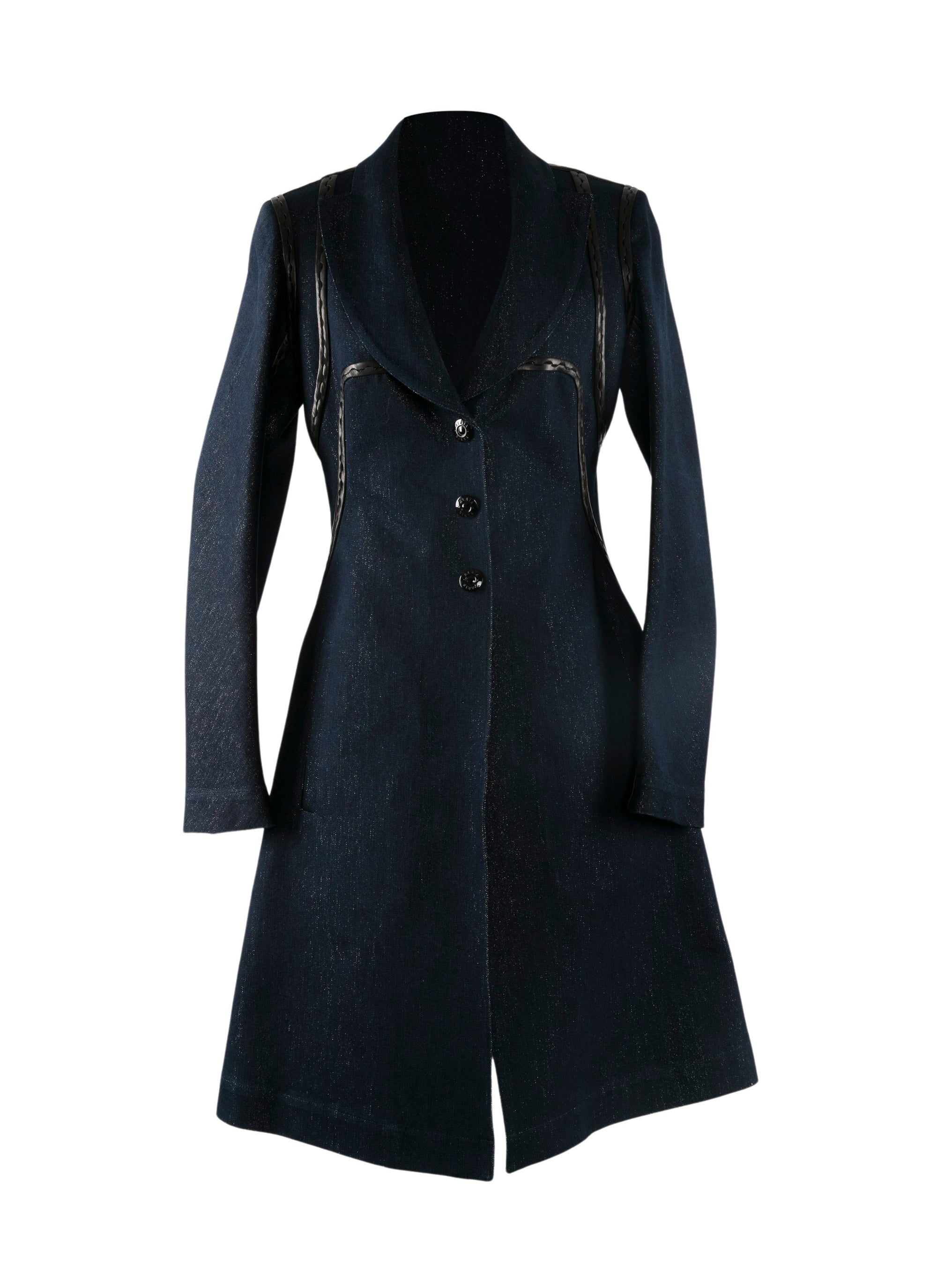 Manteau boutonné avec détails en cuir - Argent
