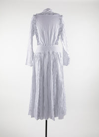 Robe à manches longues à rayures et à volants - Blanc & Noir