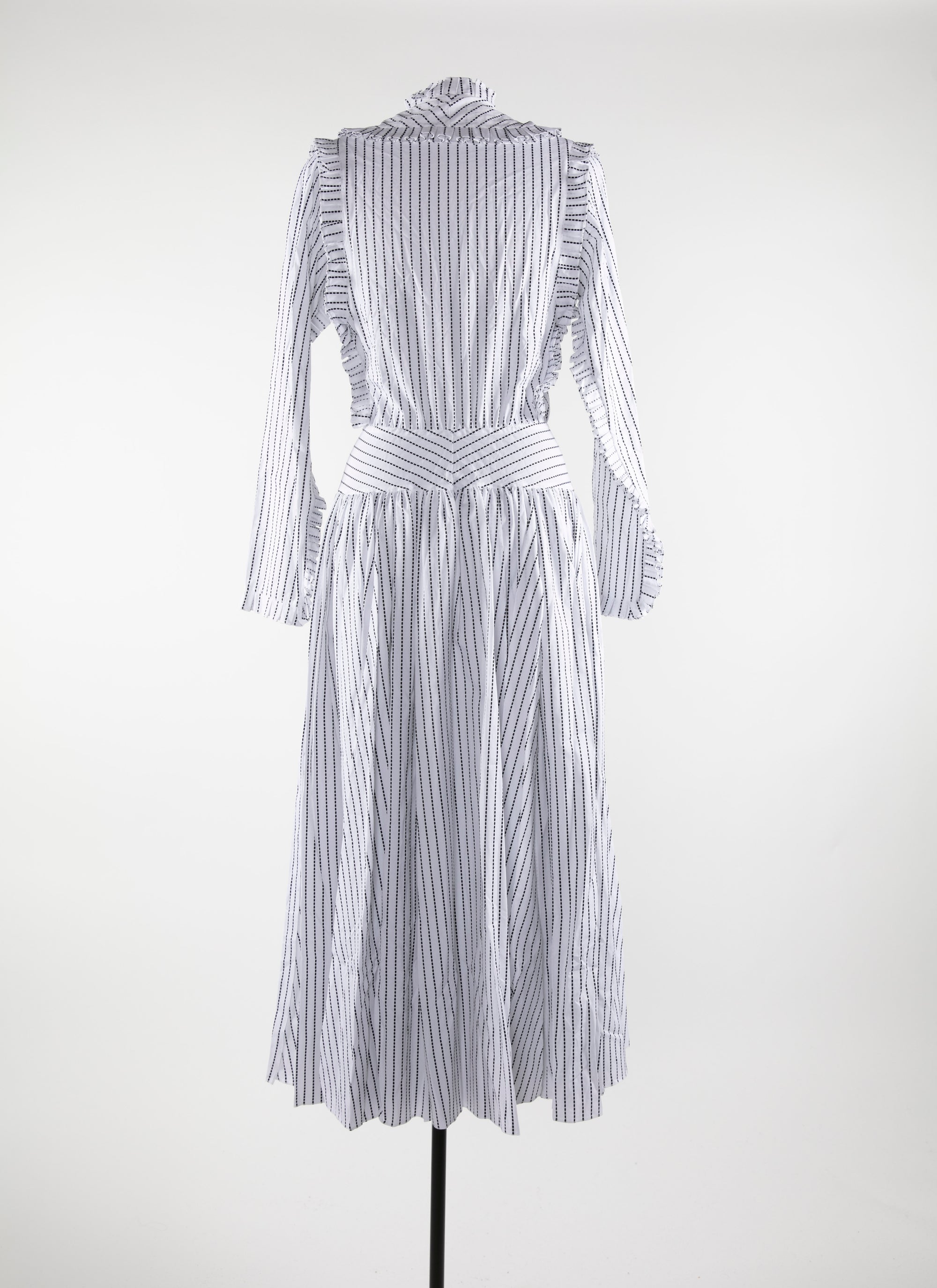 Robe à manches longues à rayures et à volants - Blanc & Noir