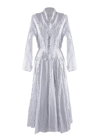 Robe à manches longues à rayures et à volants - Blanc & Noir