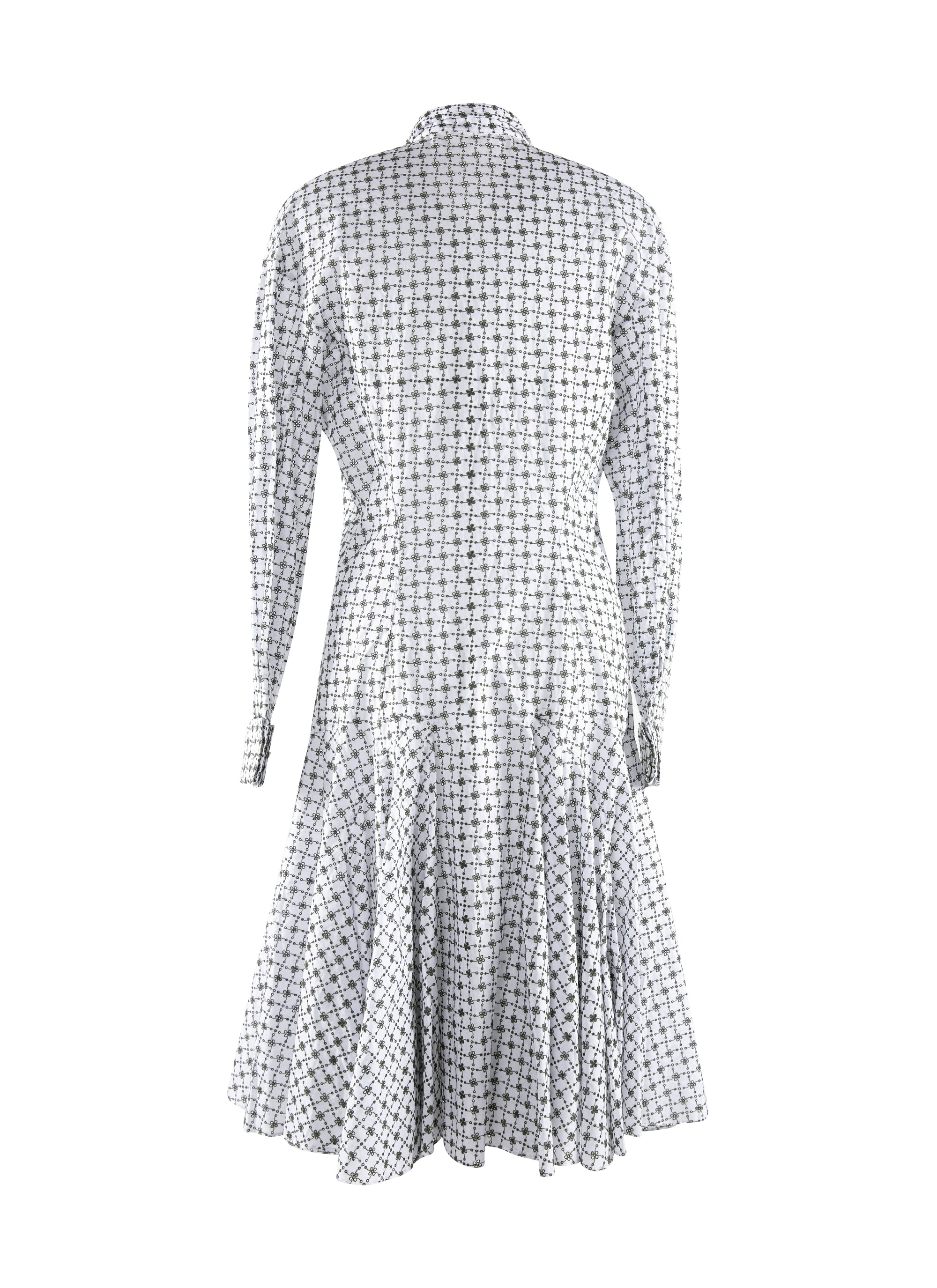 Robe à manches longues et col chemise - Blanc & Vert