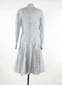 Robe à manches longues col chemise - Blanc & Vert