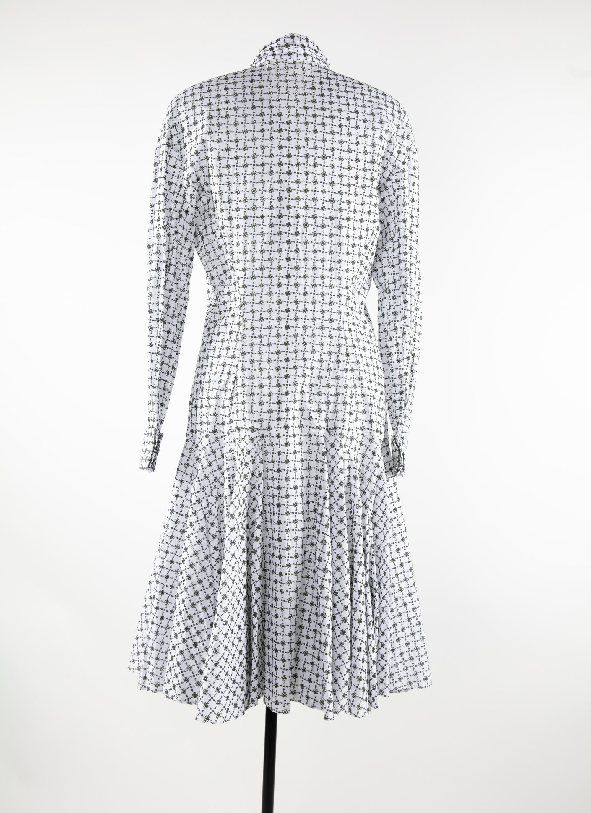 Robe à manches longues col chemise - Blanc & Vert