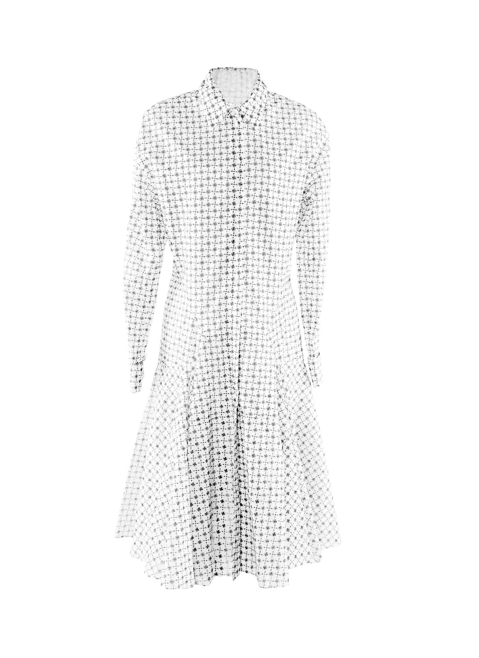 Robe à manches longues et col chemise - Blanc & Vert
